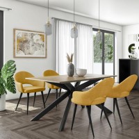 Light Oak Dining Table with 4 Mustard Fabric Dining Chairs - Carson