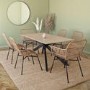 Oak Dining Table Set with 6 Brown Rattan Chairs - Seats 6 - Carson