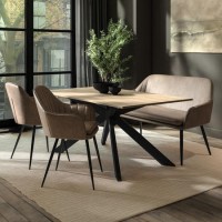 Oak Dining Table Set with 2 Beige Faux Leather Chairs and 1 Bench with Back - Seats 4 - Carson