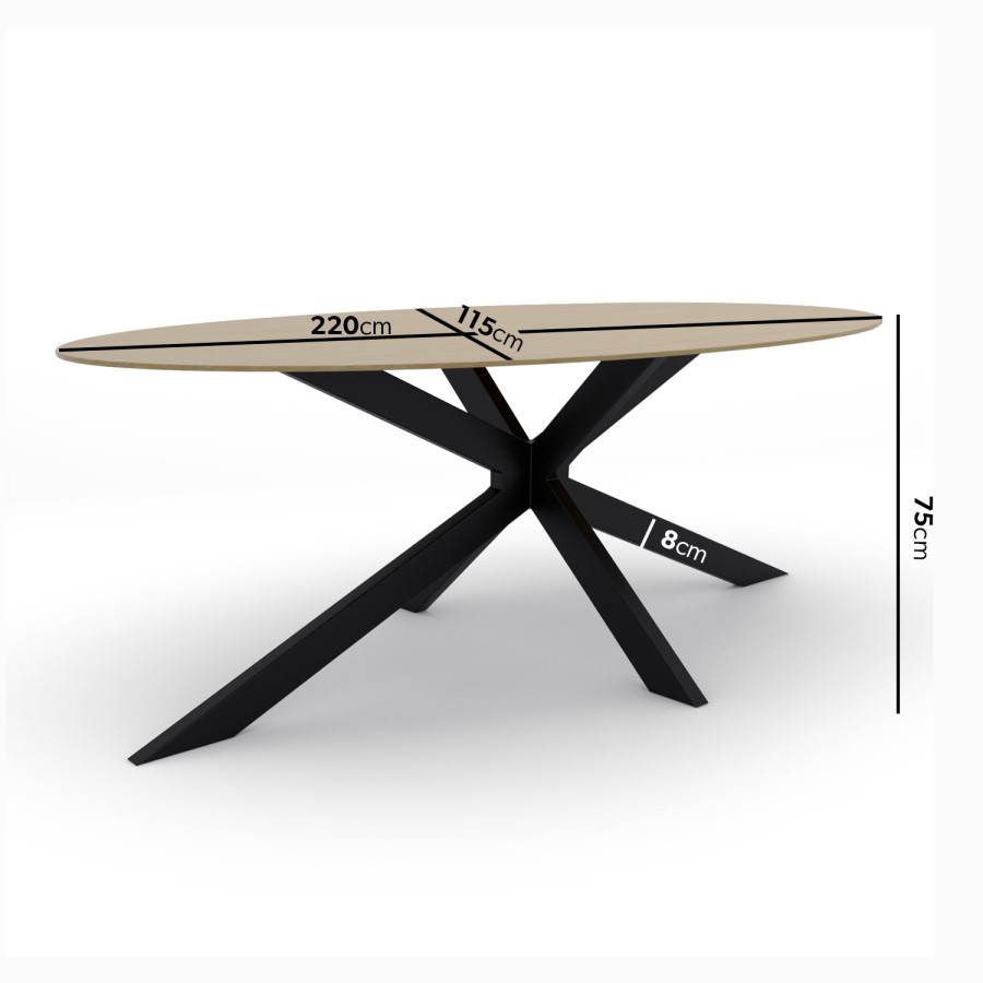 Industrial Oak Dining Table with 6 Black Velvet Dining Chairs - Carson