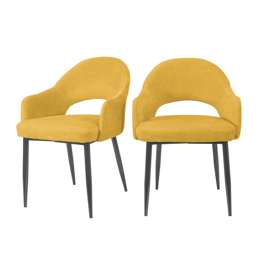 Carson Oak Oval Dining Table with 6 Mustard Yellow Dining Chairs