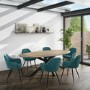 Carson Light Oak Oval Dining Table with 6 Teal Velvet Tub Dining Chairs