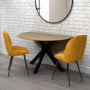 Industrial Oak Drop Leaf Dining Table with 2 Yellow Velvet Dining Chairs