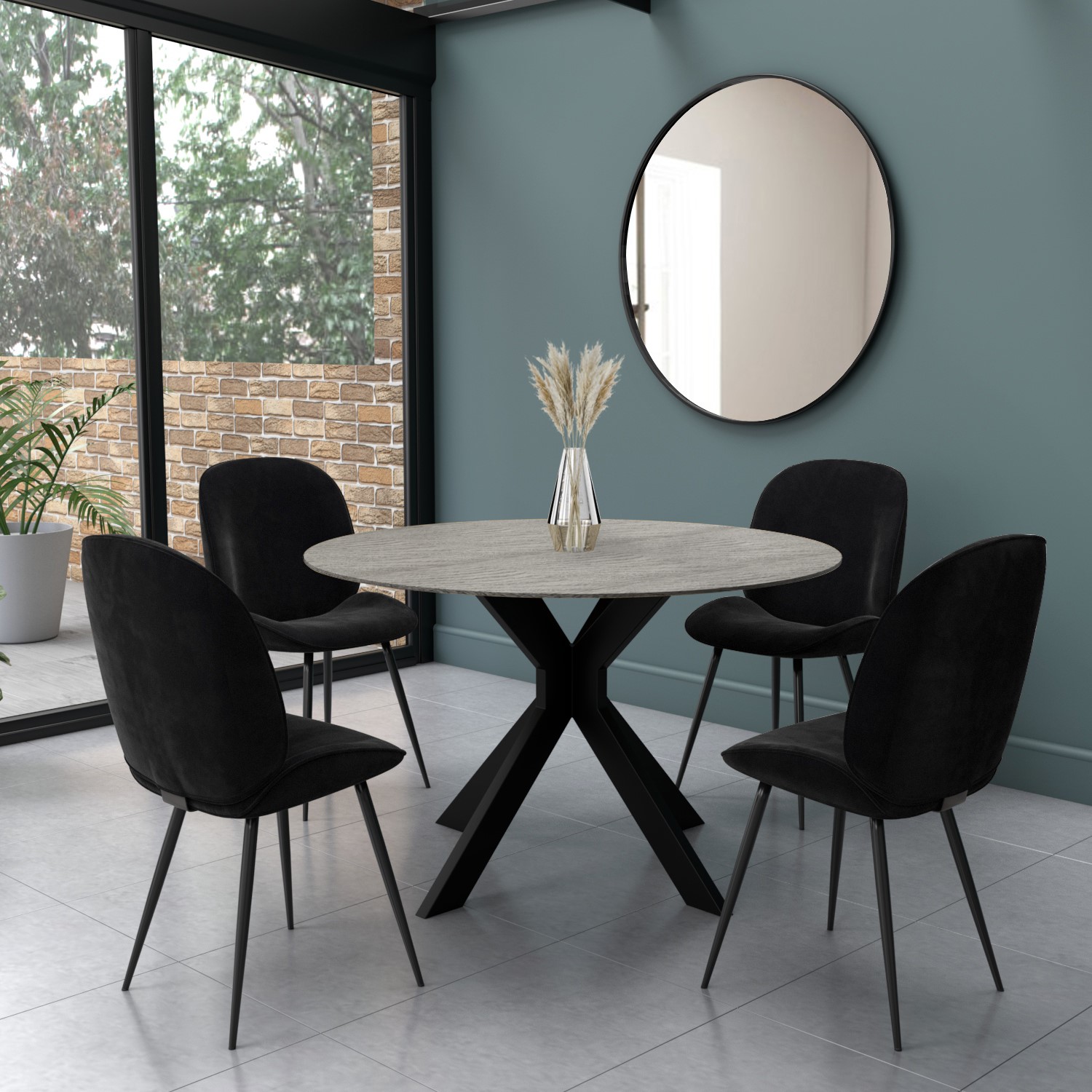 Round Grey Drop Leaf Dining Table With, Black Round Dining Room Table With Leaf