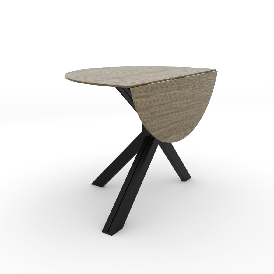 Round Grey Drop Leaf Dining Table with 4 Black Velvet Dining Chairs - Carson