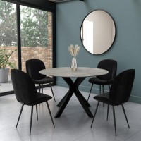 Round Grey Drop Leaf Dining Table Set with 4 Black Velvet Chairs - Seats 4 - Carson