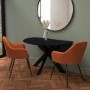 Round Black Oak Drop Leaf Dining Table Set with 2 Orange Velvet Chairs - Seats 2 - Carson