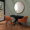 Round Black Oak Drop Leaf Dining Table Set with 2 Orange Velvet Chairs - Seats 2 - Carson