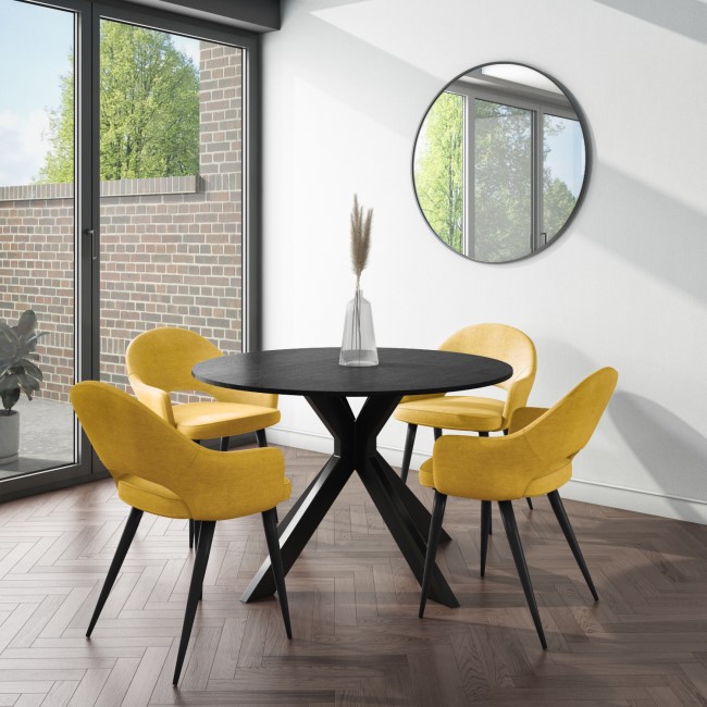 Black Drop Leaf Dining Table with 4 Mustard Fabric Dining Chairs - Carson