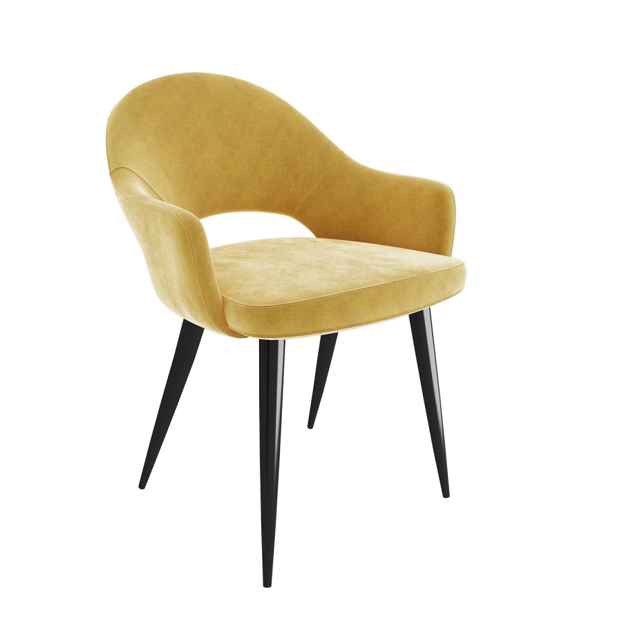 Black Drop Leaf Dining Table with 4 Mustard Fabric Dining Chairs - Carson