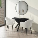 BUN/CRS005/81095 Round Black Oak Drop Leaf Dining Table Set with 2 Cream Boucle Chairs - Seats 2 - Carson