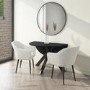 Small Round Black Oak Drop Leaf Dining Table Set with 2 Cream Boucle Chairs - Seats 2 - Carson