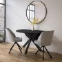 Round Black Oak Drop Leaf Dining Table Set with 2 Grey Fabric Swivel Chairs - Seats 2 - Carson