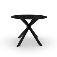 Small Round Black Oak Drop Leaf Dining Table Set with 2 Beige Boucle Chairs - Seats 2 - Carson