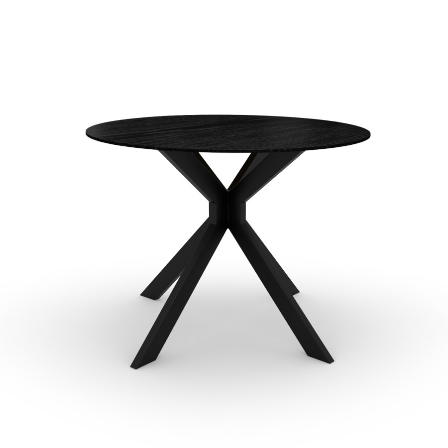 Round Black Drop Leaf Dining Table Set with 2 Beige Faux Leather Chairs - Seats 2 - Carson