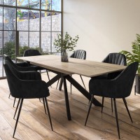 Extendable Oak Dining Table with 8 Black Faux Leather Dining Chairs - Carson