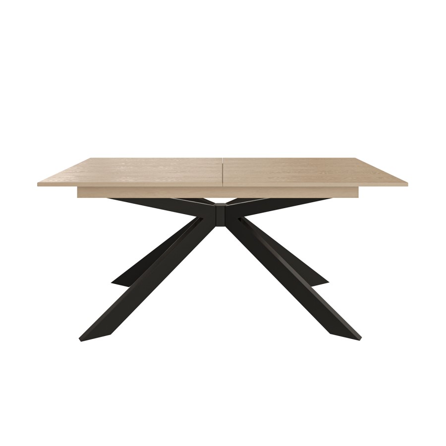 Extendable Oak Dining Table with 8 Black Faux Leather Dining Chairs - Carson