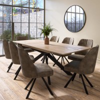 Oak Extendable Dining Table Set with 8 Brown Faux Leather Swivel Chairs - Seats 8 - Carson