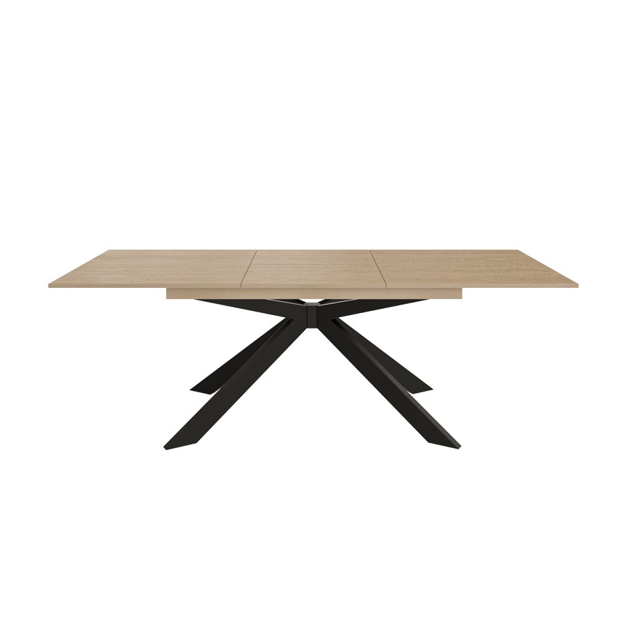 Oak Extendable Dining Table Set with 6 Black Faux Leather Chairs - Seats 6 - Carson