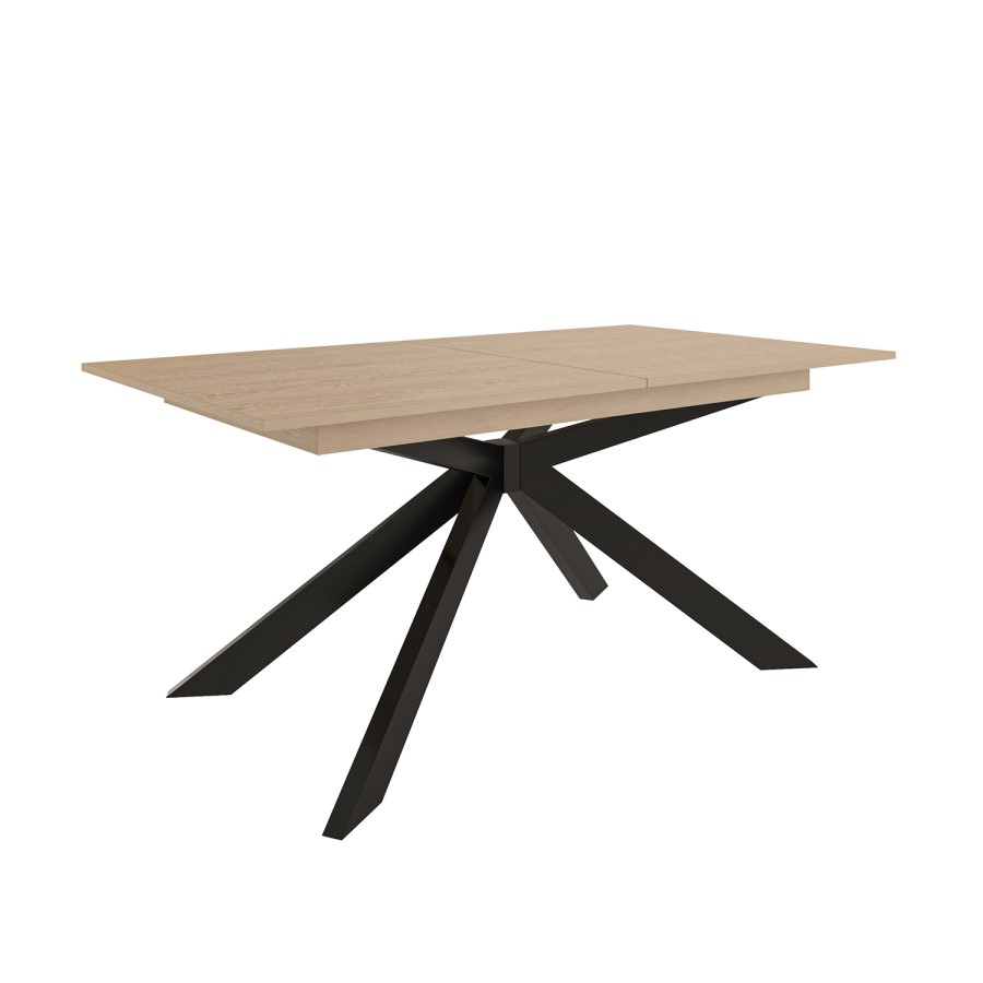 Oak Extendable Dining Table Set with 6 Black Faux Leather Chairs - Seats 6 - Carson