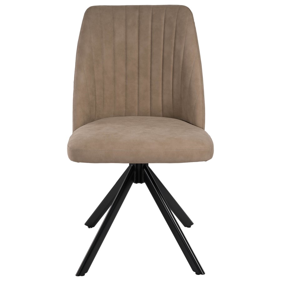 Black Extendable Dining Table Set with 6 Beige Faux Leather Swivel Dining Chairs - Seats 6 - Carson