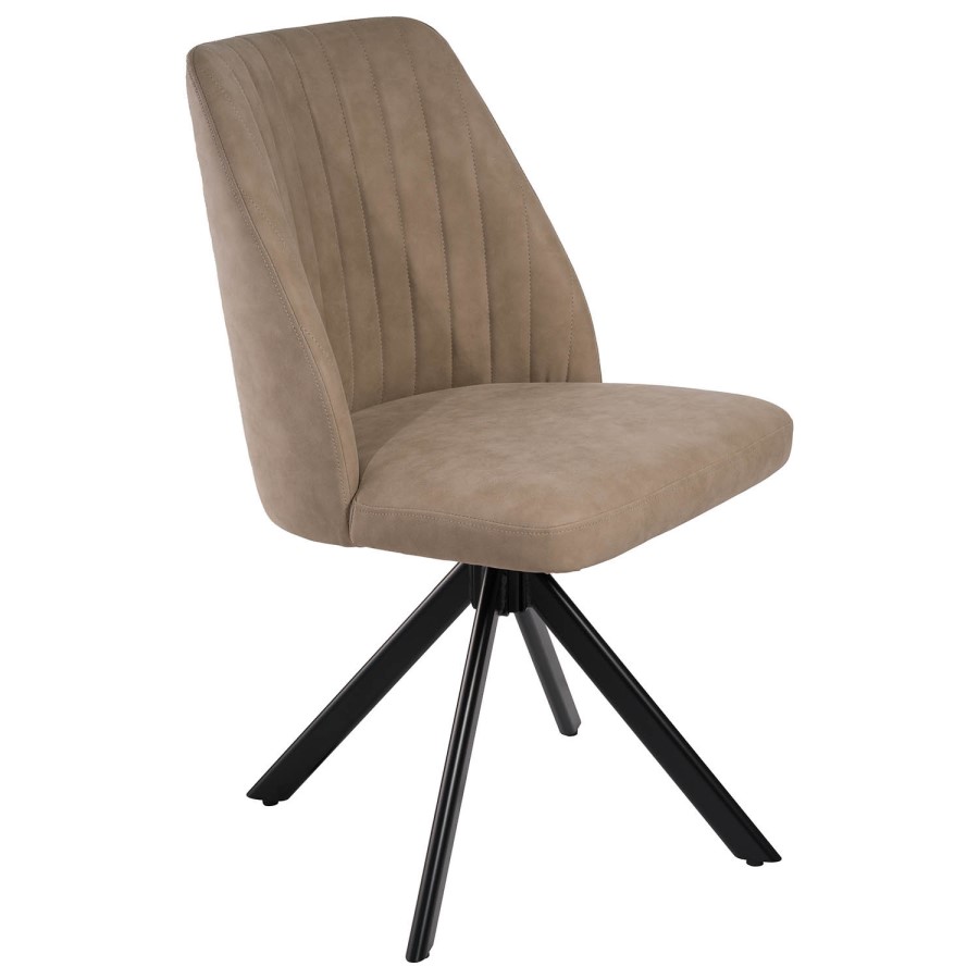 Black Extendable Dining Table Set with 6 Beige Faux Leather Swivel Dining Chairs - Seats 6 - Carson