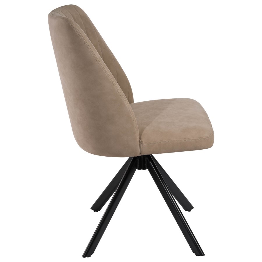 Black Extendable Dining Table Set with 6 Beige Faux Leather Swivel Dining Chairs - Seats 6 - Carson