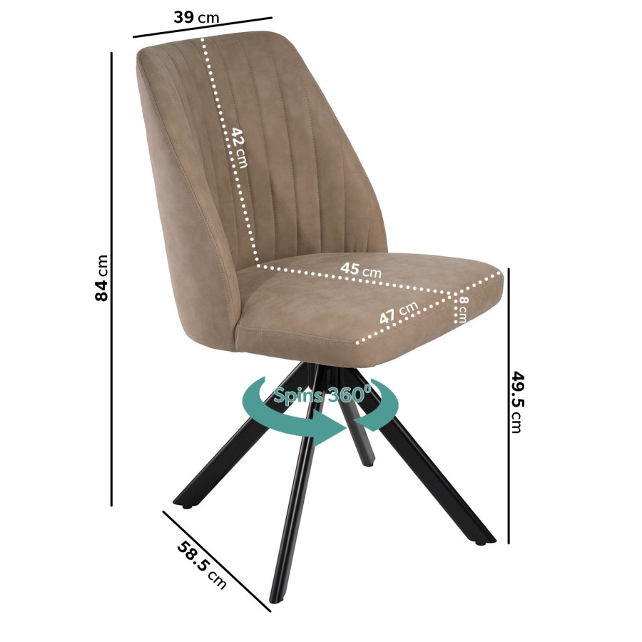 Black Extendable Dining Table Set with 6 Beige Faux Leather Swivel Dining Chairs - Seats 6 - Carson