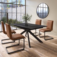 Black Extendable Dining Table Set with 4 Tan Faux Leather Cantilever Chairs - Seats 4 - Carson