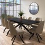 Black Extendable Dining Table Set with 8 Beige Faux Leather Swivel Chairs - Seats 8 - Carson