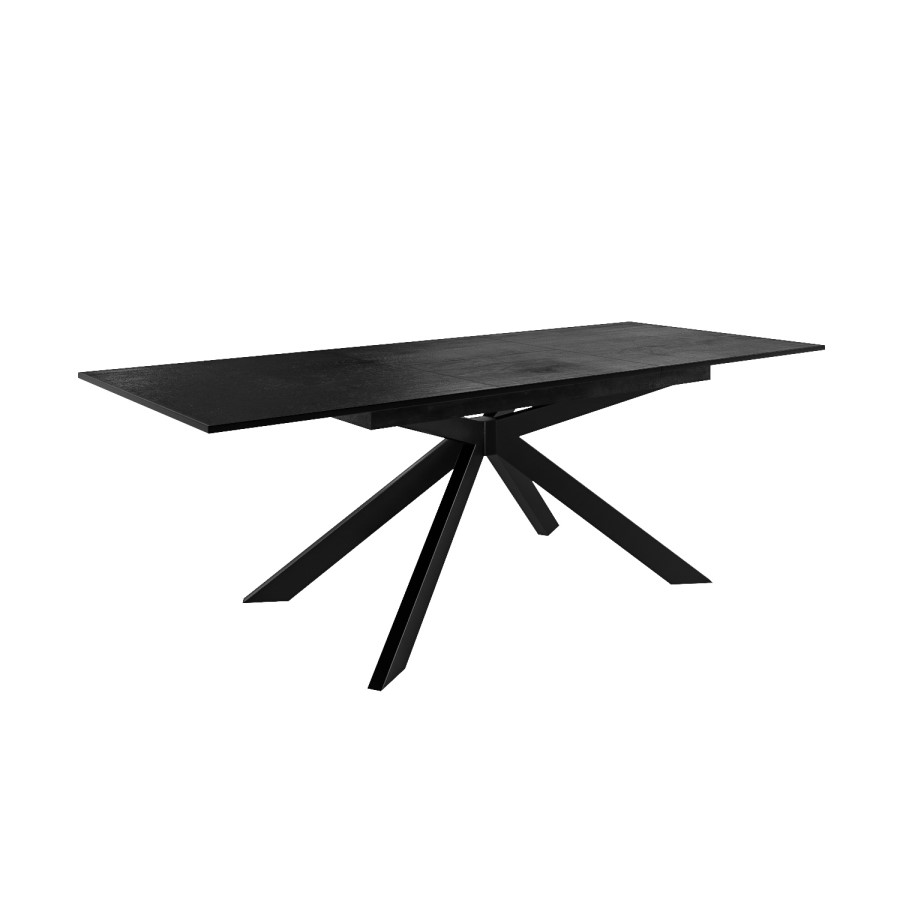 Black Extendable Dining Table Set with 8 Brown Faux Leather Chairs - Seats 8 - Carson