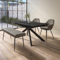 Black Oak Extendable Dining Table Set with 2 Dove Grey Faux Leather Chairs & 1 Bench - Seats 4 - Carson Black Oak Extendable Dining Table Set with 2 Dove Grey Faux Leather Chairs & 1 Bench - Seats 4 - Carson