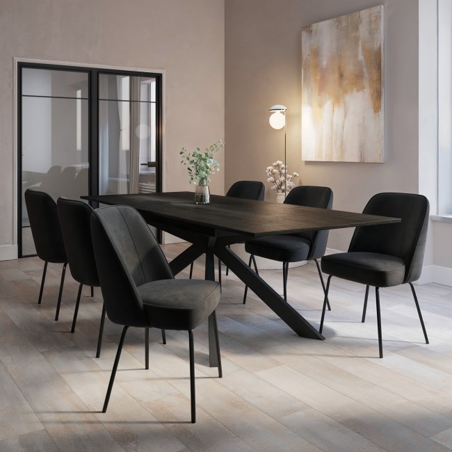 Extendable Black Dining Table Set with 6 Black Fabric Chairs - Seats 6 - Carson