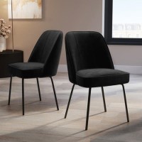 Set of 2 Black Upholstered Dining Chairs with Piped Detail - Leighton