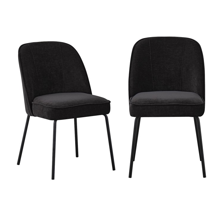 Set of 2 Black Upholstered Dining Chairs with Piped Detail - Leighton