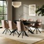Black Extendable Dining Table Set with 6 Beige Faux Leather Swivel Dining Chairs - Seats 6 - Carson