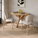 BUN/CRS009/98188 Round Oak Drop Leaf Dining Table Set with 2 Cream Upholstered Chairs - Seats 2 - Carson