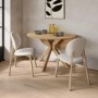Round Oak Drop Leaf Dining Table Set with 2 Cream Upholstered Chairs - Seats 2 - Carson