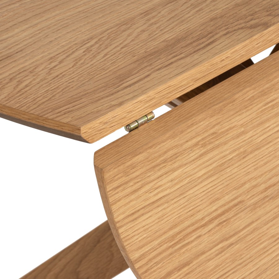 Round Oak Drop Leaf Dining Table Set with 2 Cream Upholstered Chairs - Seats 2 - Carson