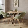 Round Oak Drop Leaf Dining Table Set with 4 Sage Green Velvet Chairs - Seats 4 - Carson