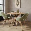 BUN/CRS009/98209 Round Oak Drop Leaf Dining Table Set with 4 Sage Green Velvet Chairs - Seats 4 - Carson