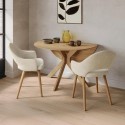 BUN/CRS009/98210 Round Oak Drop Leaf Dining Table Set with 2 Beige Upholstered Chairs - Seats 2 - Carson