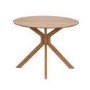 Round Oak Drop Leaf Dining Table Set with 2 Beige Upholstered Chairs - Seats 2 - Carson