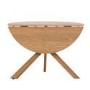 Round Oak Drop Leaf Dining Table Set with 2 Beige Upholstered Chairs - Seats 2 - Carson