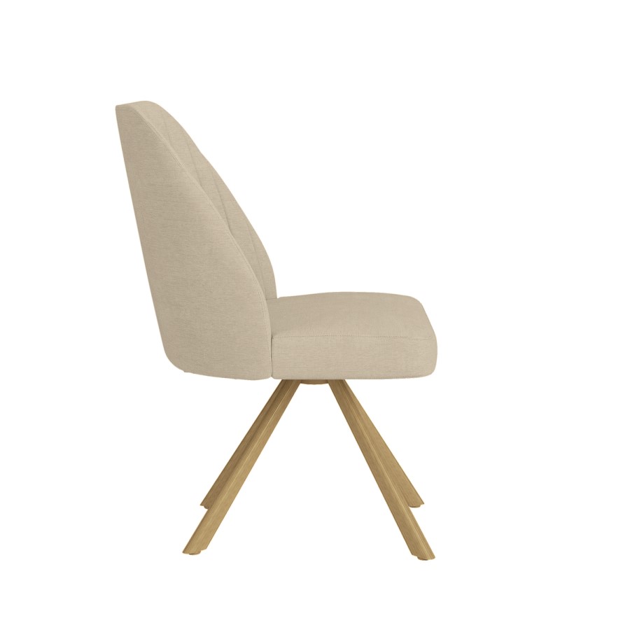 Set of 4 Beige Upholstered Swivel Dining Chairs with Oak Effect Legs - Logan