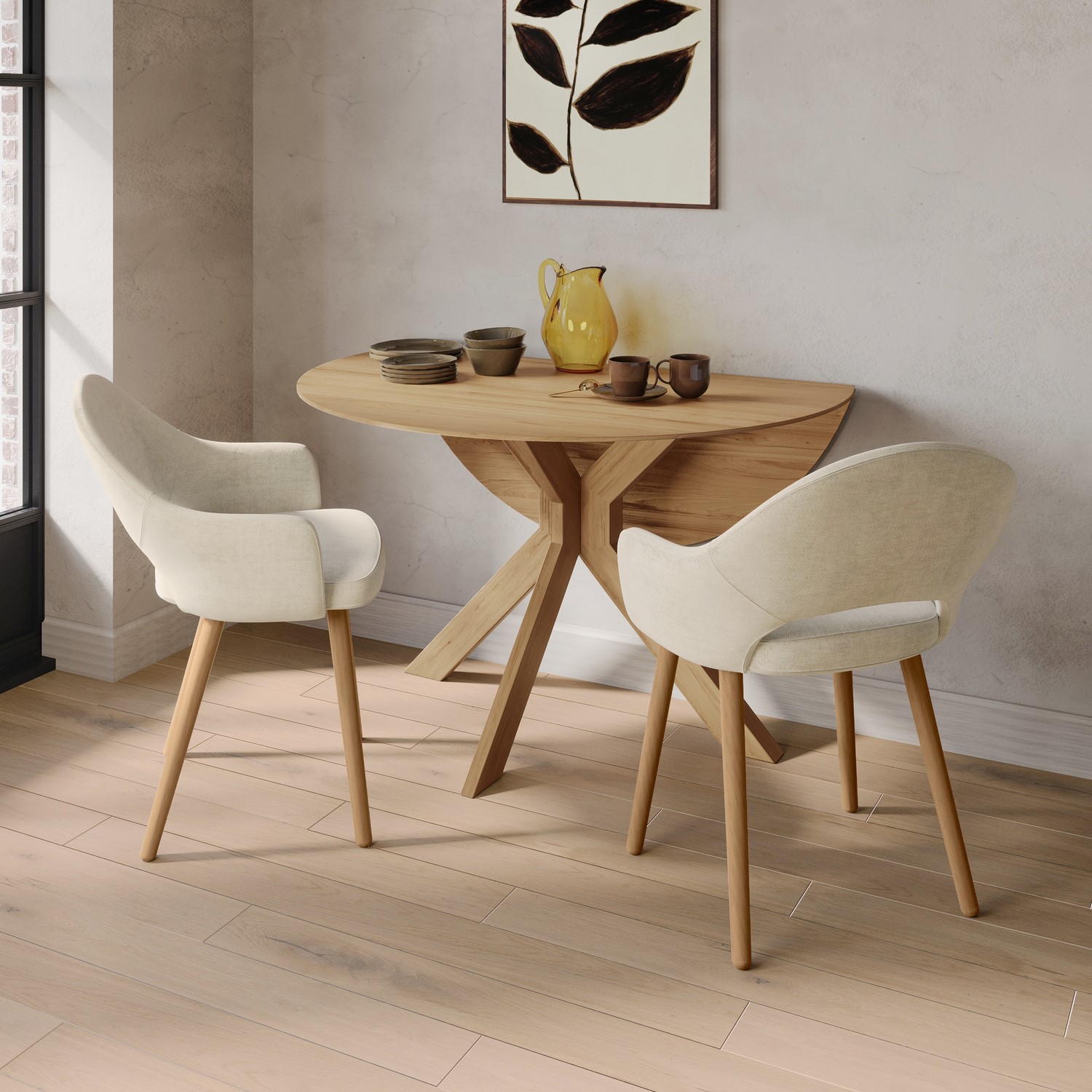 Carson Brown Small Oak Drop Leaf Space Saving Round Extendable Dining Table - Seats 2 - 4