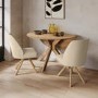 Round Oak Drop Leaf Dining Table Set with 2 Beige Upholstered Swivel Chairs - Seats 2 - Carson