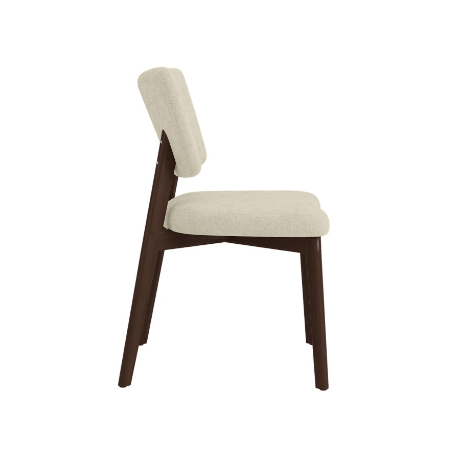 Set of 4 Beige Upholstered Dining Chairs with Walnut Legs - Greta