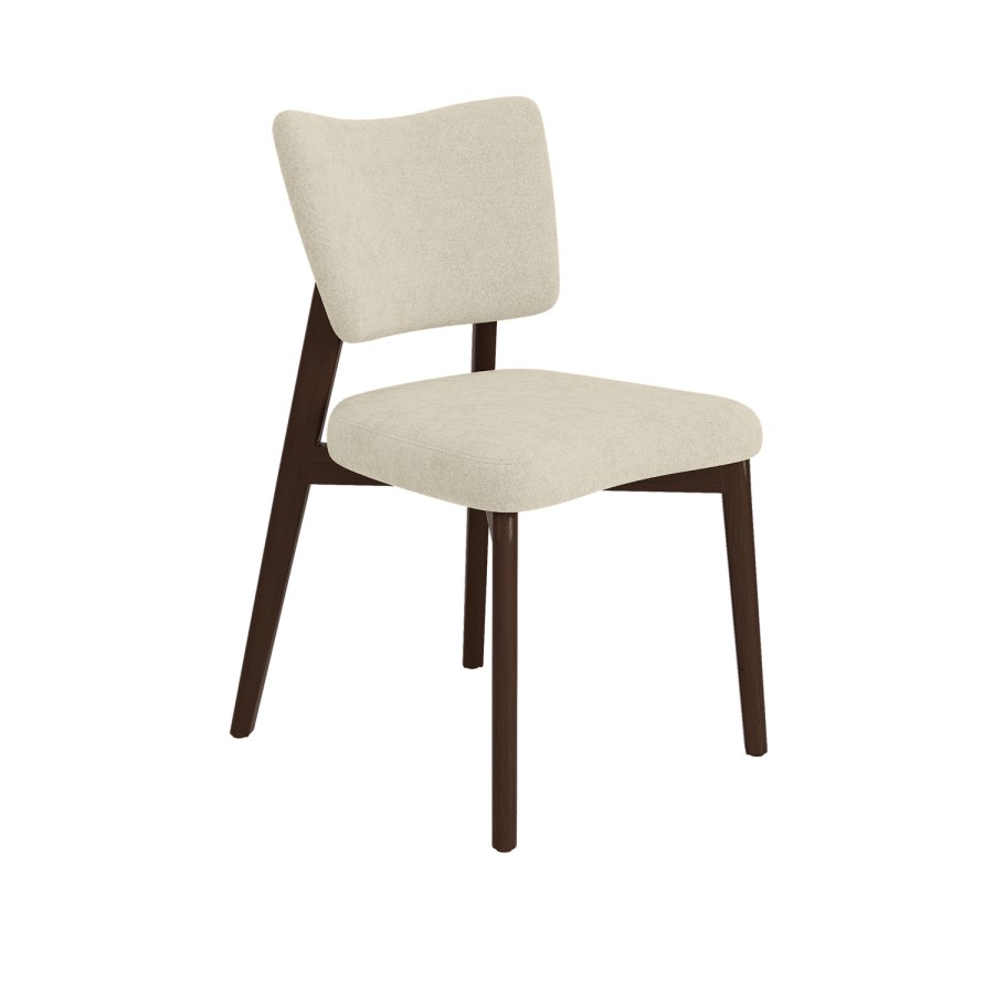 Set of 4 Beige Upholstered Dining Chairs with Walnut Legs - Greta