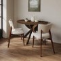 Round Walnut Drop Leaf Dining Table Set with 2 Beige Fabric Curved Back Dining Chairs - Carson